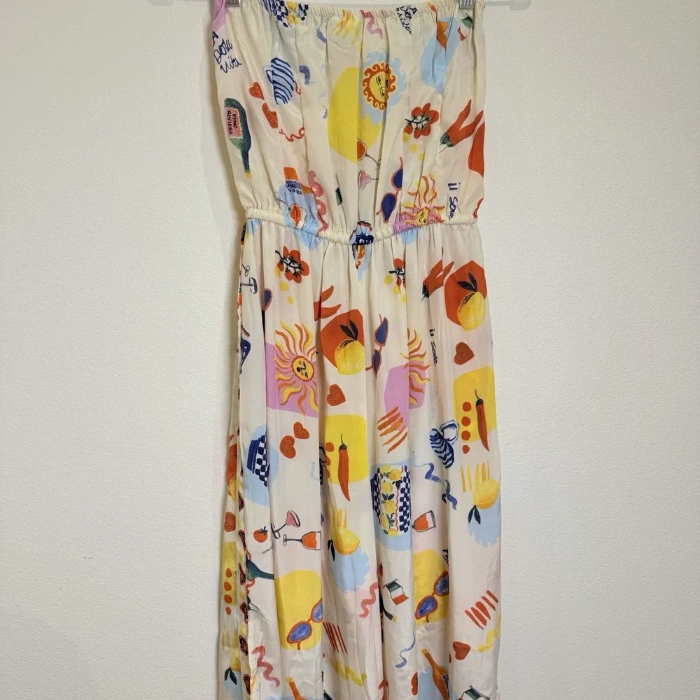 Women's M Strapless Pant Jumpsuit Graphic Italian Riviera Sun Motif Multicolor - Picture 1 of 12